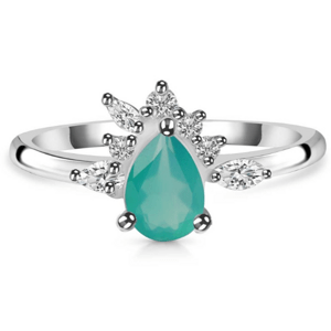 Klenoty Amber Luxusný strieborný prsteň so zeleným onyxom a topazmi Bohyňa Veľkosť: 52