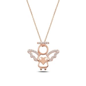 Klenoty Amber Strieborný náhrdelník anjel - drobné zirkóny - ružové pozlátenie