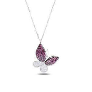 Klenoty Amber Strieborný náhrdelník - motýľ s farbenými zirkónmi