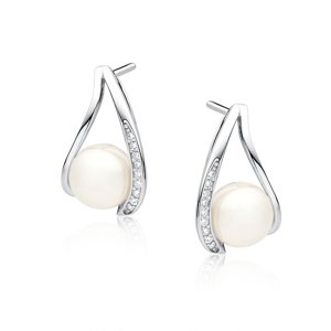 Klenoty Amber Strieborné perlové náušnice - zirkón