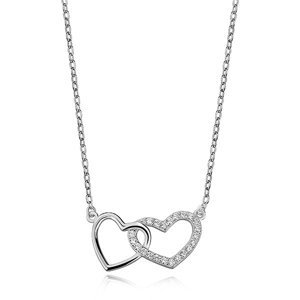 Klenoty Amber Luxusný strieborný náhrdelník spojené srdcia so zirkónmi
