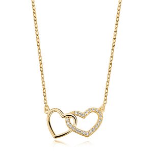 Klenoty Amber Luxusné strieborný náhrdelník spojené srdcia so zirkónmi gold
