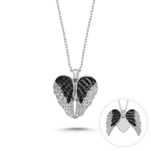 Klenoty Amber Luxusný strieborný prívesok otváracie anjelské krídla s retiazkou čierna