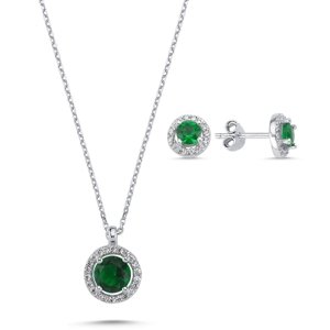 Klenoty Amber Strieborná sada šperkov kolieska zelený kameň - náušnice, náhrdelník