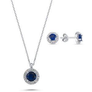 Klenoty Amber Strieborná sada šperkov kolieska modrý kameň - náušnice, náhrdelník
