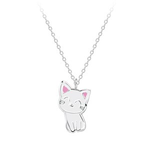 Klenoty Amber Strieborný náhrdelník mačička biela