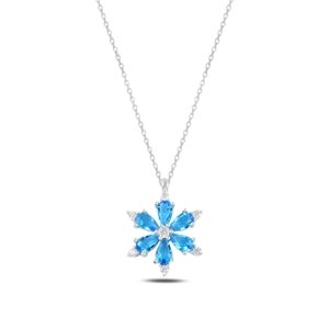 Klenoty Amber Luxusný strieborný náhrdelník kvet lotosu modrý