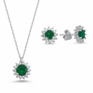Klenoty Amber Strieborná sada šperkov kolieska zelená Emerald