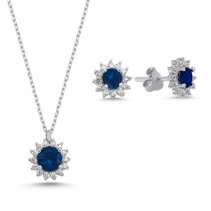 Klenoty Amber Strieborná sada šperkov kolieska modrá Sapphire