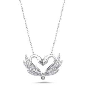 Klenoty Amber Luxusný strieborný náhrdelník Labutie srdce