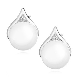 Klenoty Amber Strieborné perlové náušnice so zirkónom