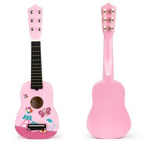 Drevená ružová gitara pre deti