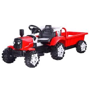 Červený detský traktor s prívesom