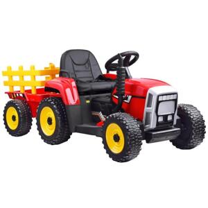 Červený detský traktor s prívesom