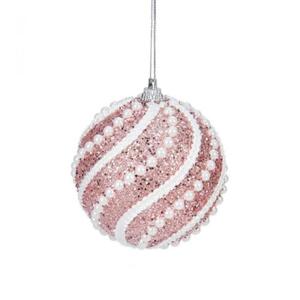 Ružová vianočná guľa s perlami