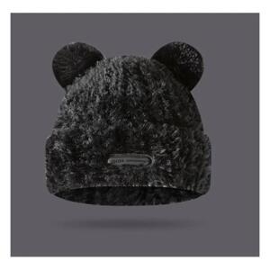Čierna plyšová čiapka s medvedími ušami