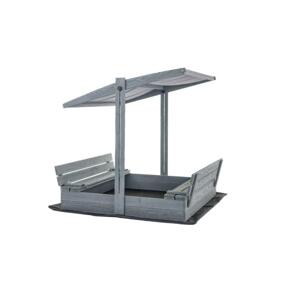 Impregnované sivé pieskovisko so strieškou a lavičkami - 140x140 cm