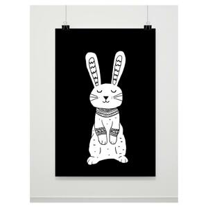 Čiernobiely dekoračný detský plagát so zajačikom
