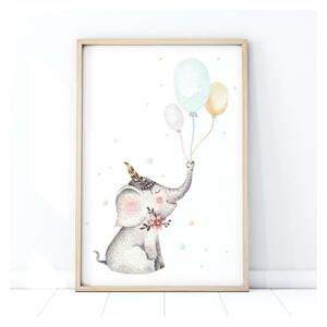 Plagát do detskej izby s motívom veselého slona s balónmi