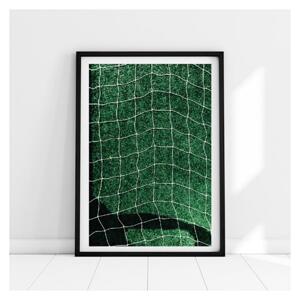 Zelený plagát s motívom futbalovej brány