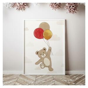 Detský plagát s motívom medveďa s balónmi