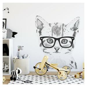Nálepka na stenu v podobe mačiatka s okuliarmi