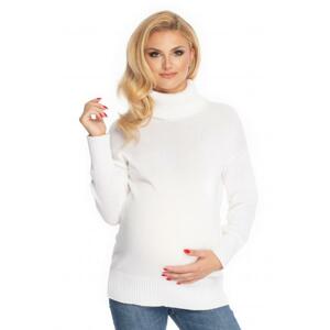 Klasický tehotenský sveter s rolákom v krémovej farbe