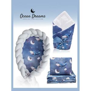 Saténová výbava pre novorodenca 4v1 - Ocean Dreams/ sivá
