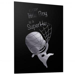Detský čierny plagát so zrkadlovou grafikou strieborného Spidermana