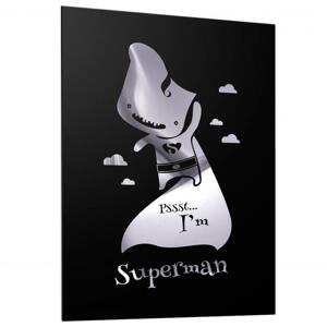 Čierny plagát so zrkadlovou grafikou strieborného Supermana