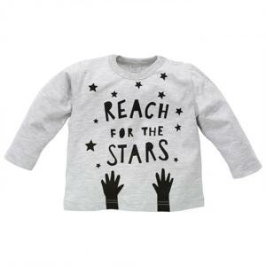 Bavlnená detská blúzka šedej farby s nápisom a hviezdičkami
