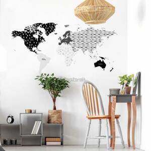 Čierno-sivá nálepka na stenu v podobe mapy sveta