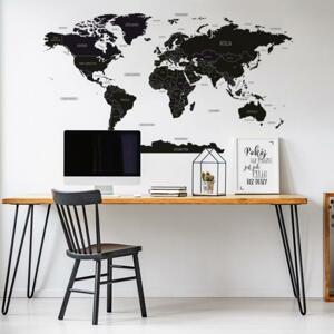 Čierna nálepka na stenu v podobe mapy sveta