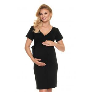 Čierne priliehavé tehotenské šaty s viazaním a výstrihom v tvare V