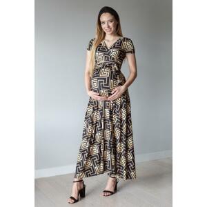 Dlhé čierne tehotenské šaty s gréckym vzorom