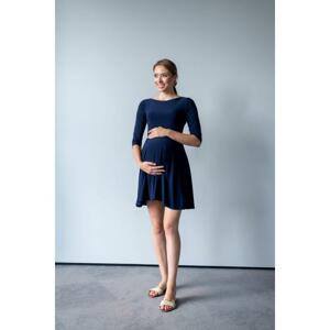 Tmavomodré šaty pre tehotné a dojčiace ženy s 3/4 rukávmi