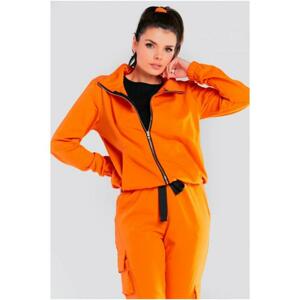Voľná dámska mikina oranžovej farby na zips