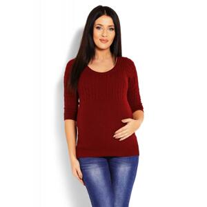 Bordový vypasovaný sveter s 3/4 rukávmi pre tehotné