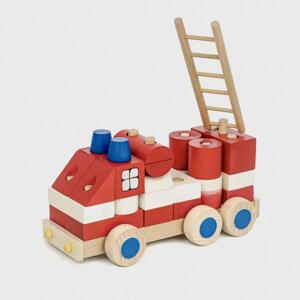 Detské drevené hasičské auto z kociek