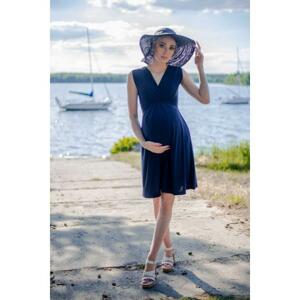 Tmavomodré elegantné tehotenské a dojčiace šaty bez rukávov v akcii