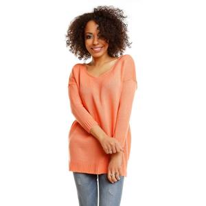Oranžový širší sveter s rázporkami po bokoch pre dámy