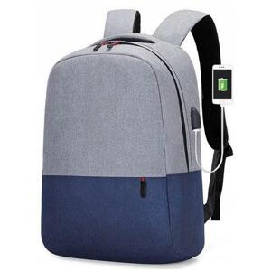 Sivo-modrý športový ruksak s USB portom