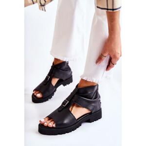 Čierne kožené dámske sandále so zipsom