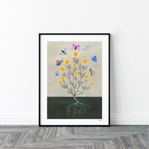 Nástenný plagát s kvetmi a motýľmi