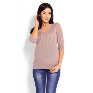 Tehotenský vypasovaný sveter s 3/4 rukávmi v cappuccinovej farbe