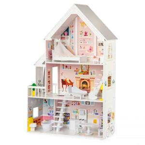 Ružovo-biely drevený domček pre bábiky