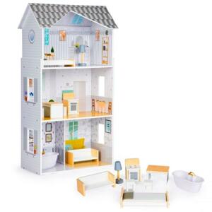 Biely drevený domček pre bábiky