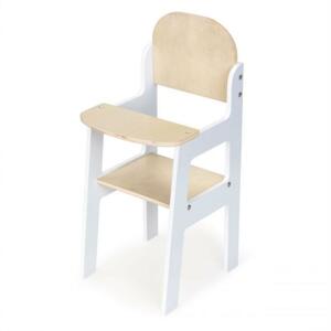 Biela drevená stolička na jedenie pre bábiky
