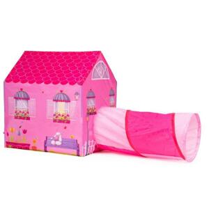 Detský ružový domček s tunelom