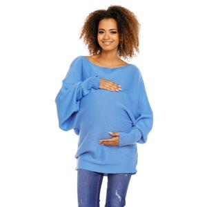 Tehotenský oversize sveter v modrej farbe